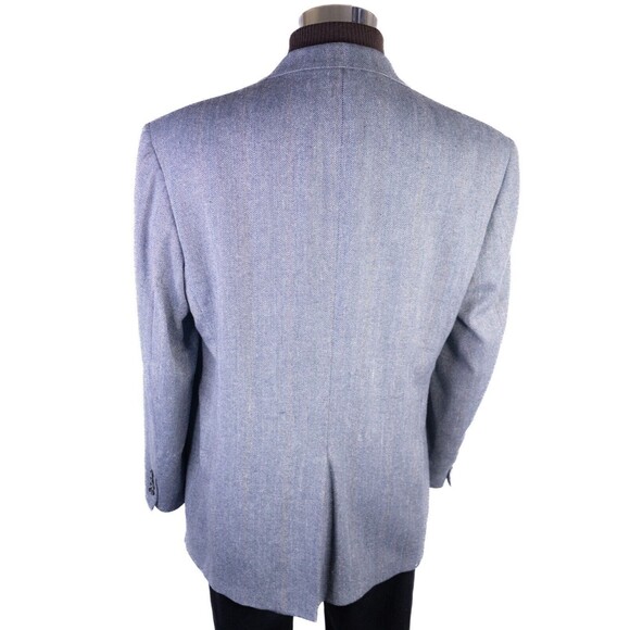 Evan Picone Blue Herringbone Wool Blend Two Button Two Piece Suit Size: 42R - Picture 8 of 14
